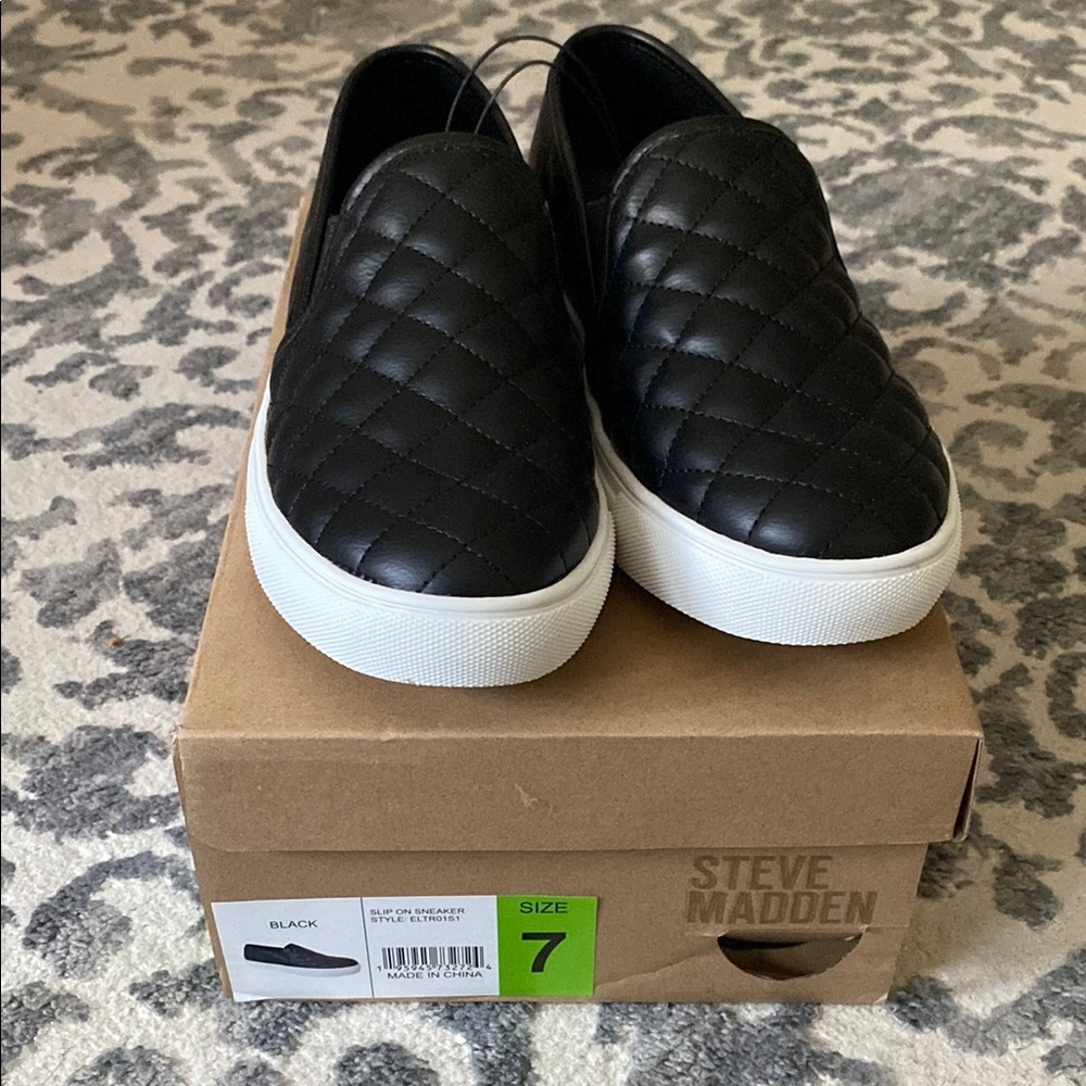 Steve Madden Black Quilted Slip-On Shoes